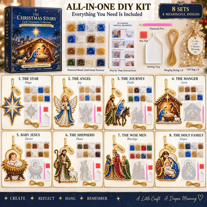 ✝️ Beginner-Friendly DIY Nativity Diamond Art Ornament Kit – Make the Christmas Story (8 Pieces)