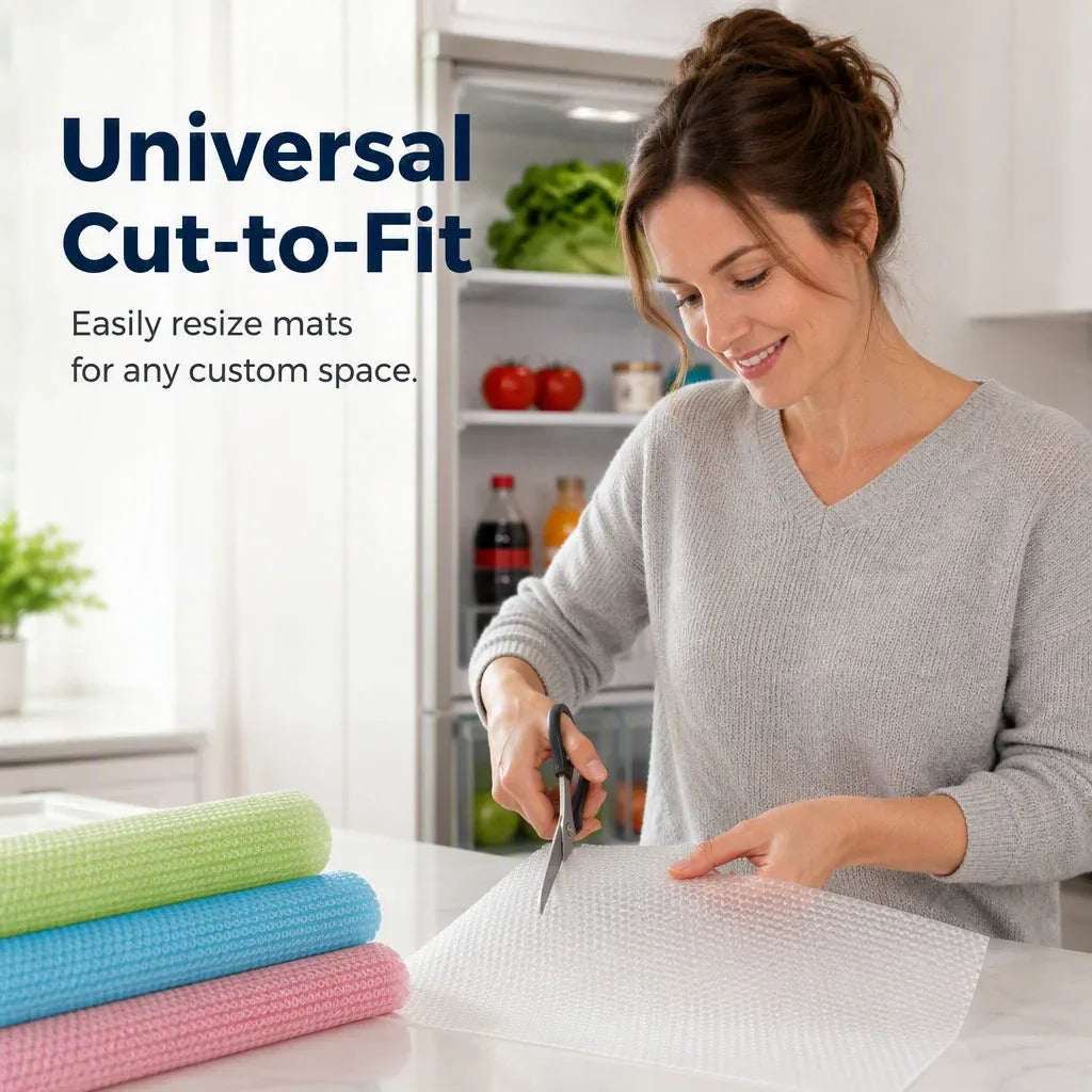 ⭐🧊50% OFF NOW! Waterproof EVA Fridge Shelf Liners‑Anti‑Slip Refrigerator Mats, Cut‑to‑Size Washable Fridge Drawer Protector for Kitchen Refrigerator Organization