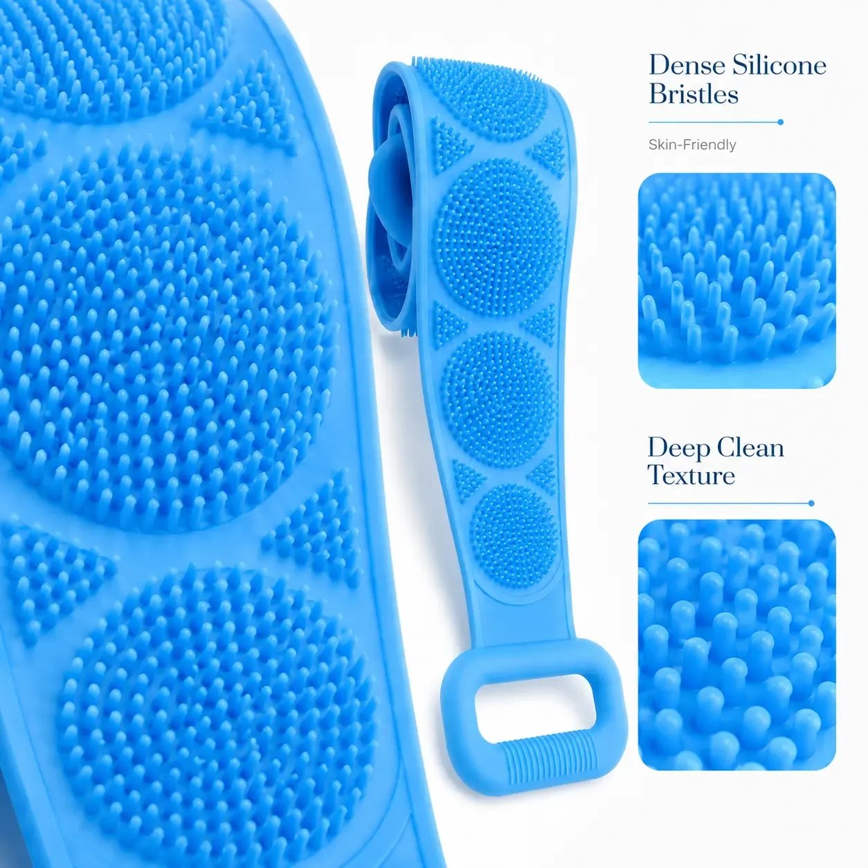 🛁 Silicone Bath Brush Back Scrubber with Handles – Double-Sided Exfoliating Shower Body Brush with Mesh Sponge for Deep Cleaning