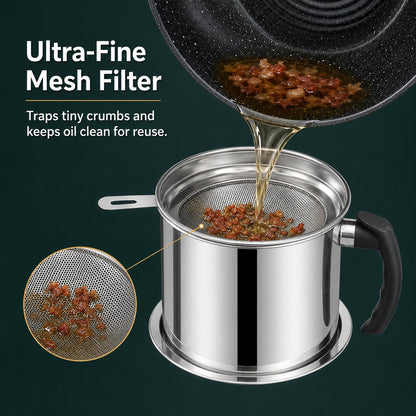 🍳 Premium 304 Stainless Steel Oil Strainer & Storage Jug