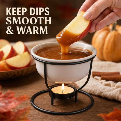 Halloween Caramel Apple Dip Station - Hanging Witch Cauldron & Ceramic Candlelit Fondue Warmer Set