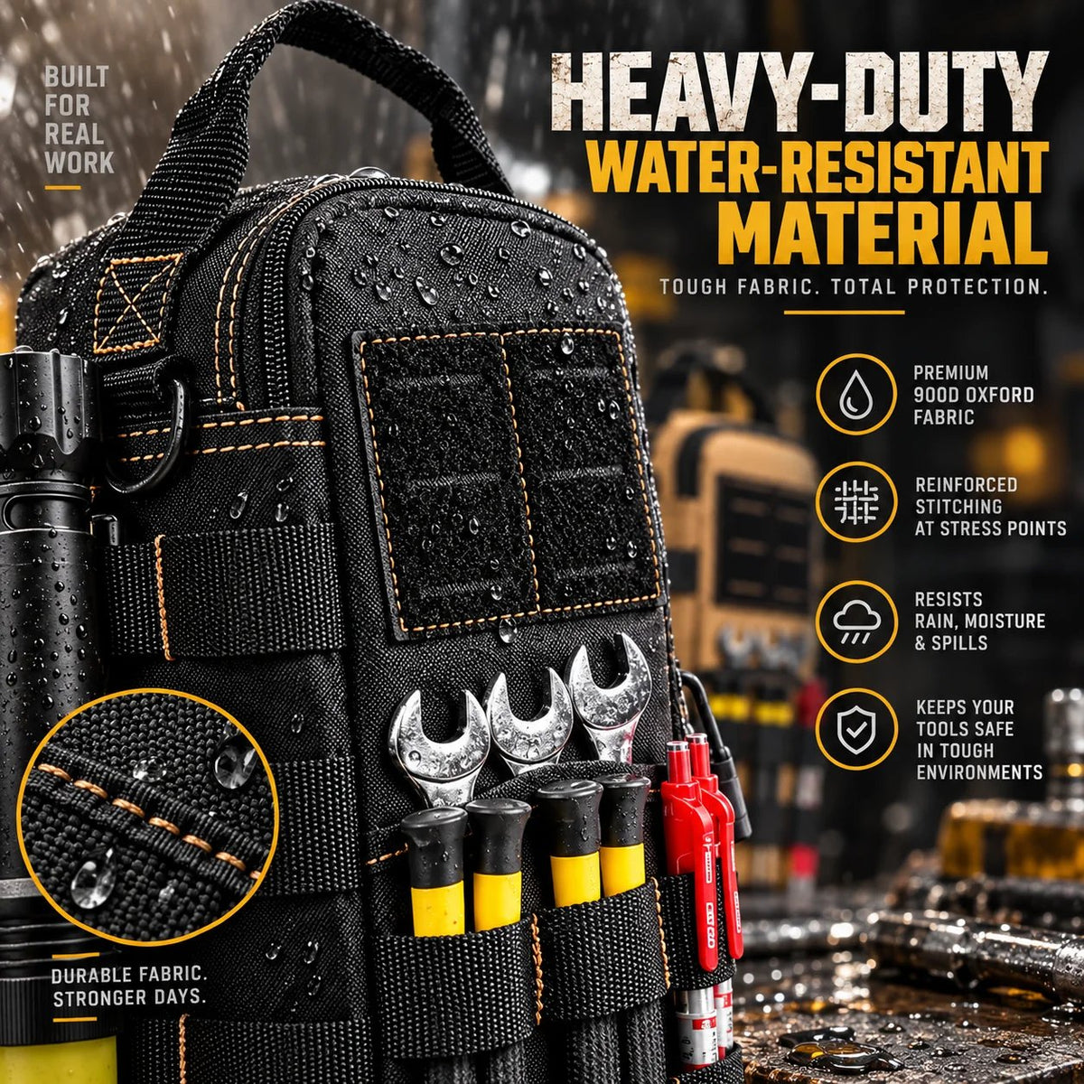 🔧 Waterproof Multi-Pocket Work Tote – Oxford Heavy-Duty Bag, Comfortable Shoulder Strap, Ideal for Trades & Professionals