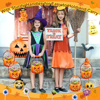 🎃25/50 PCS Halloween Goodie Bags with Handles, Pumpkin Specter Candy Gift Bags, Transparent Trick or Treat Party Favor Bags