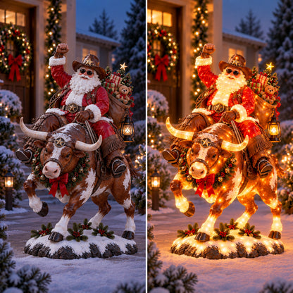 🎅🤠 Western Cowboy Santa on Horse Lighted Christmas Statue | Rustic Ranch Holiday Outdoor Décor