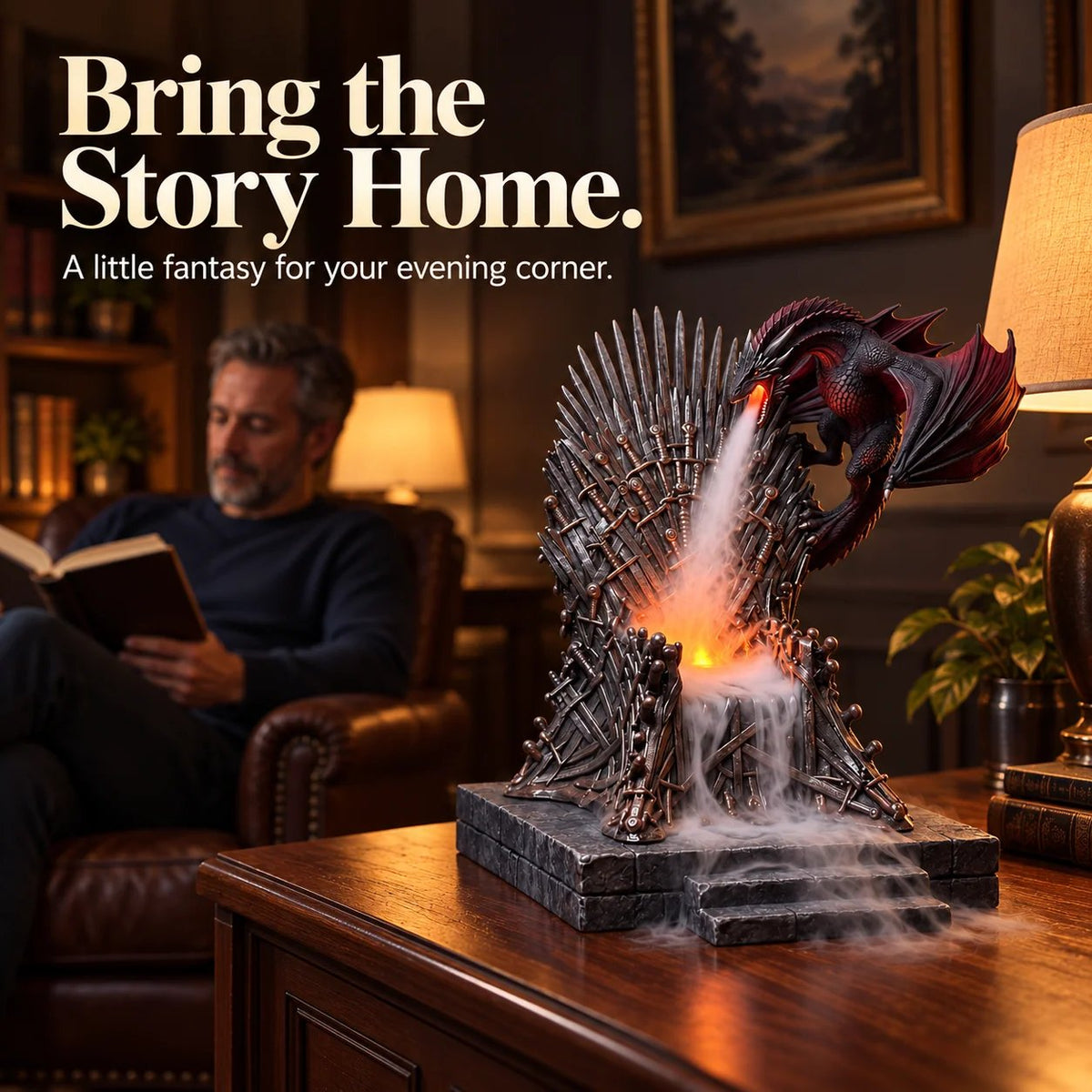 🐉 Dragon’s Breath Mist Diffuser – LED Fantasy Throne Decoration