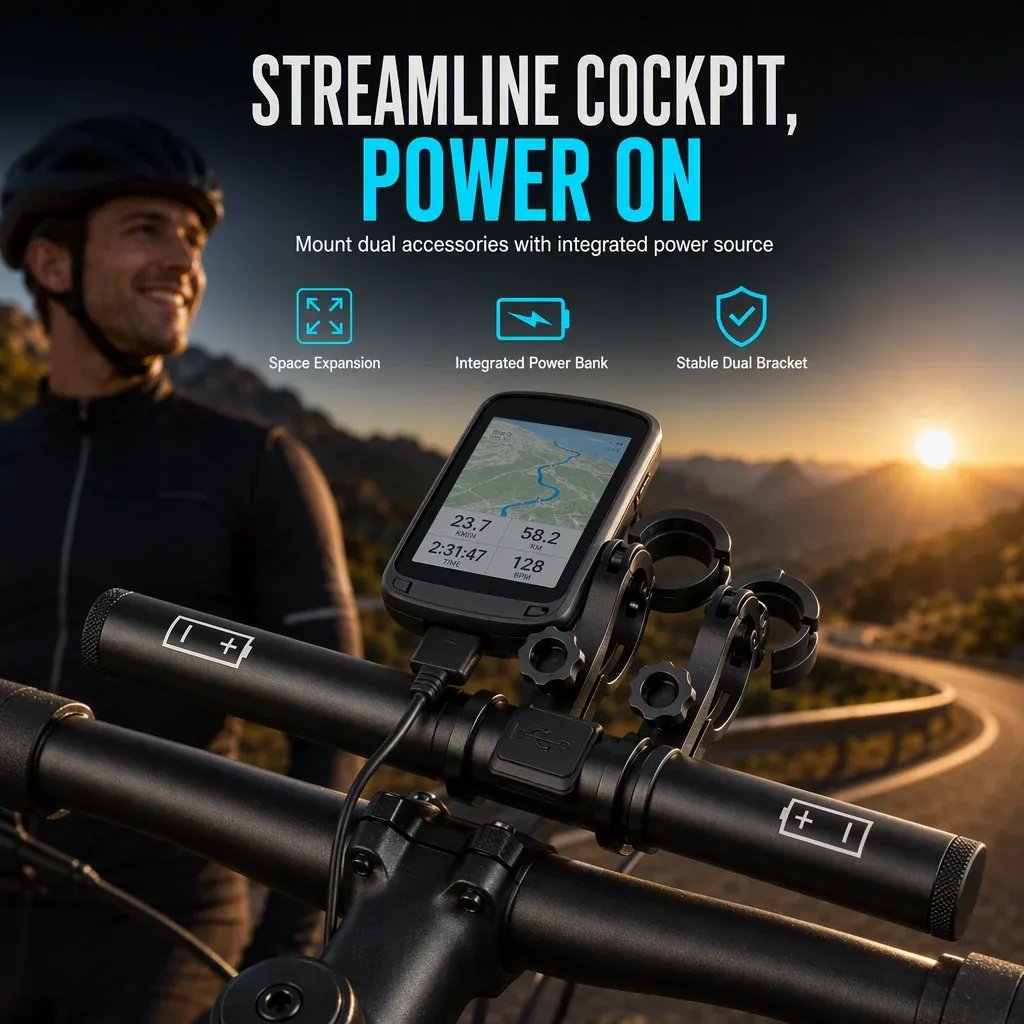 Bicycle handlebar extender – USB power supply, waterproof, and with two mounting options – extra space