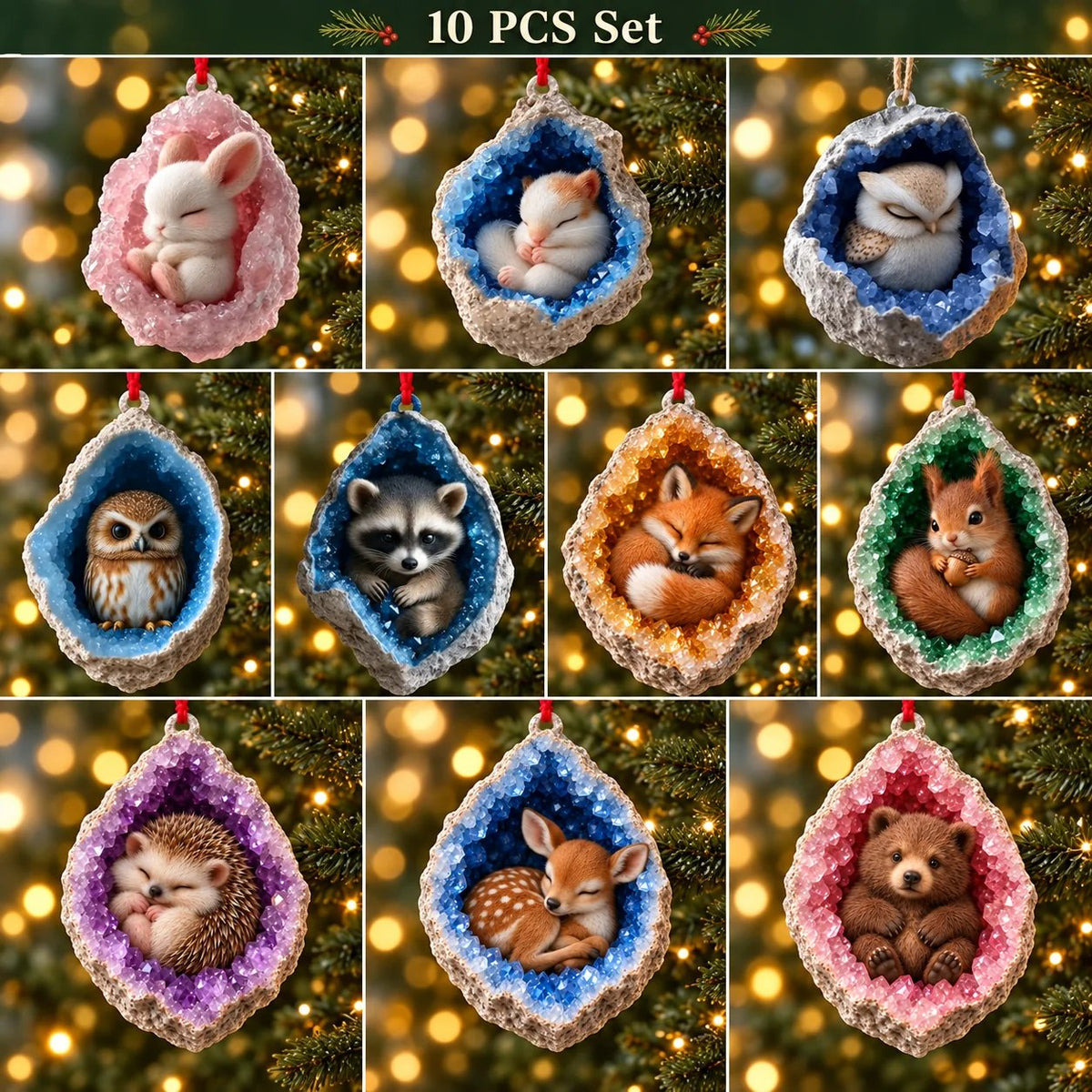 🎄 Woodland Geode Animal Ornaments | 10 Christmas Designs