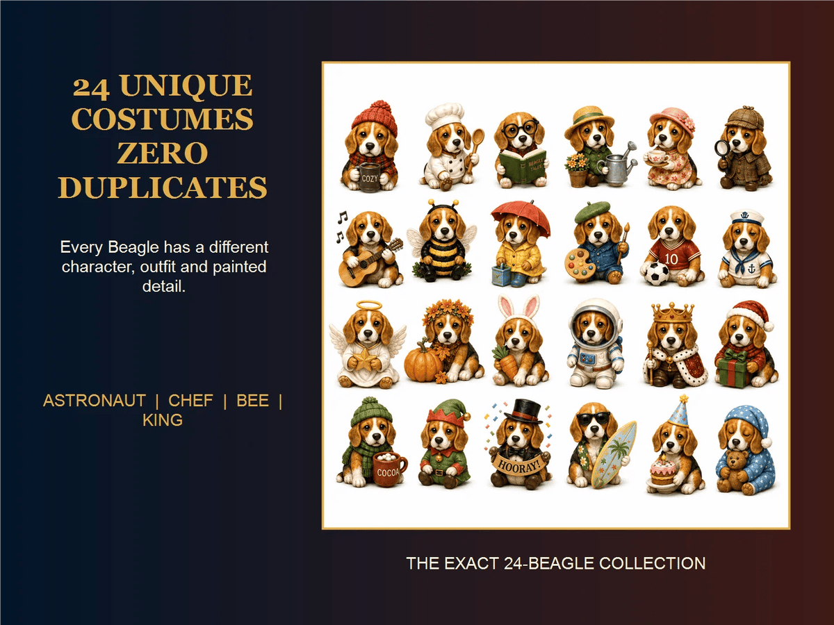 Beagle Magic Advent Calendar 2026 – 24 Days of Unique Beagle Miniature Collectibles, 24 Cute Holiday