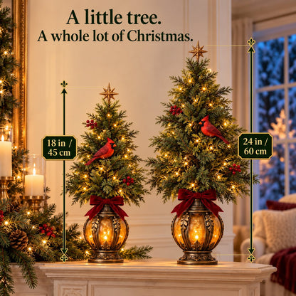 🐦🎄 Cardinal Glow Trees™ | Lighted Christmas Lantern Decor Size:18/24in