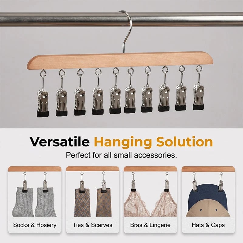 Multi-Clip Wooden Hanger for Closet Organization