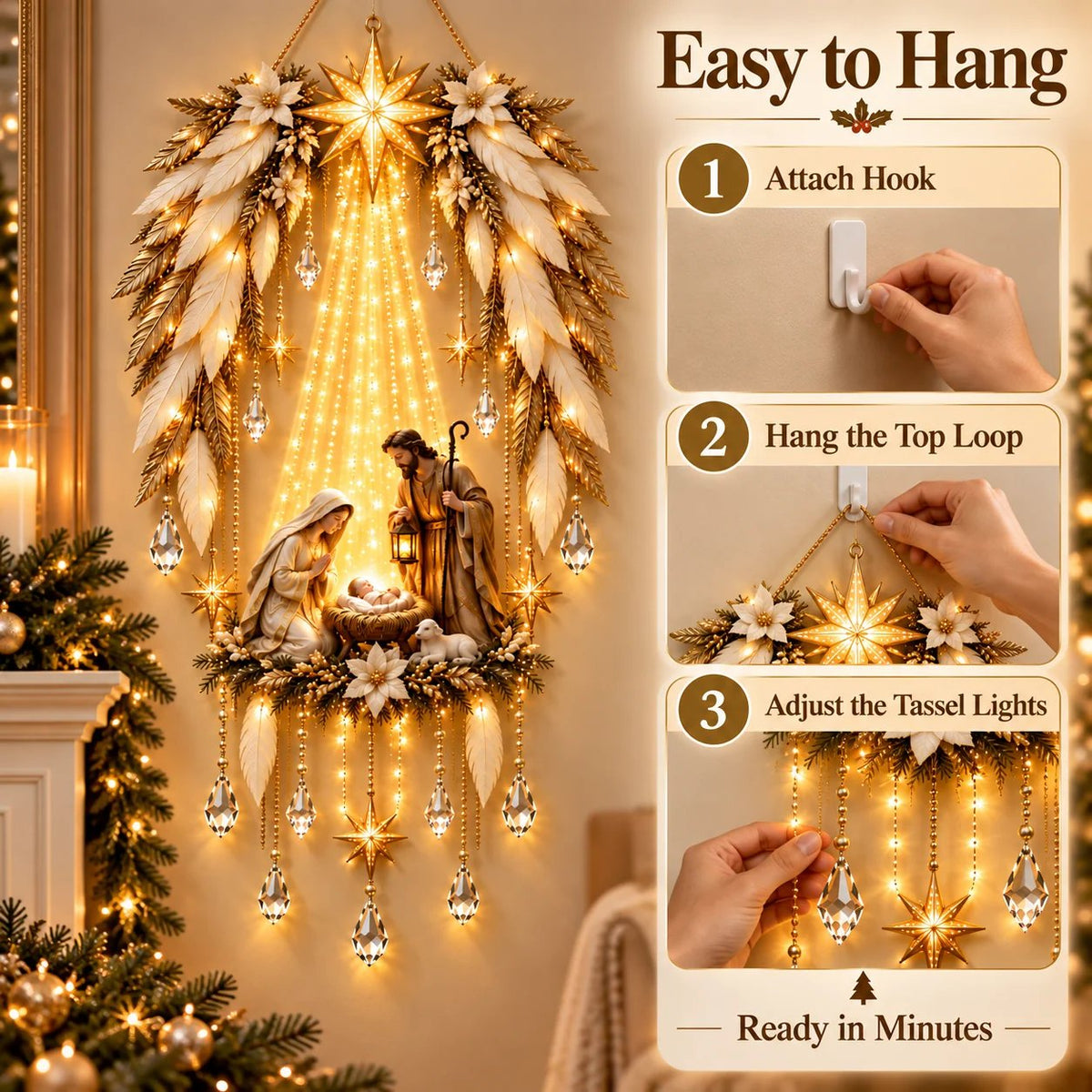 ✨👼 Heavenly Angel Wings Nativity Light✨ – Lighted Christmas Wall Decor  ✈️