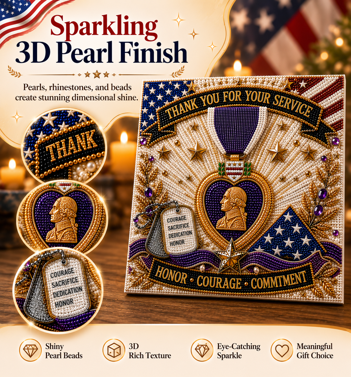 🇺🇸 Last Day Promo: 49% OFF - 💜💎Purple Heart Day Commemorative Pearl Art Kit - Create a Meaningful Tribute to Courage and Service