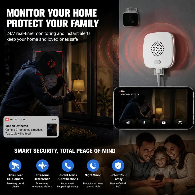 2K Indoor WiFi Security Camera with AI Detection & Color Night Vision