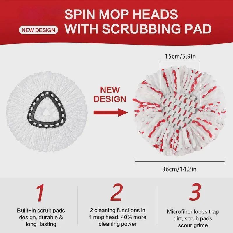 3 Pack Upgraded Spin Mop Replacement Head with Built-in Scrub Pad