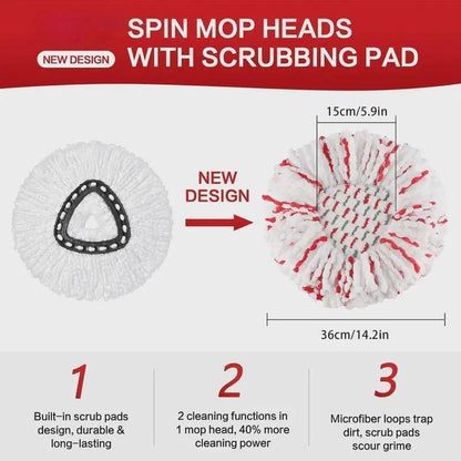 3 Pack Upgraded Spin Mop Replacement Head with Built-in Scrub Pad