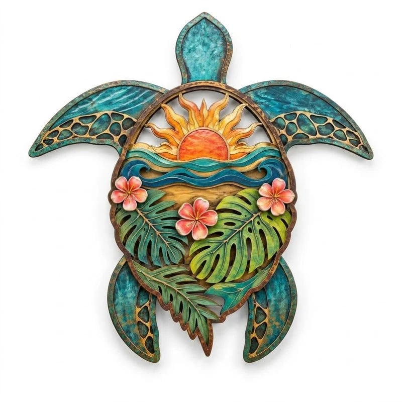 🏖️Tropical Sea Turtle Sunset Wall Decor