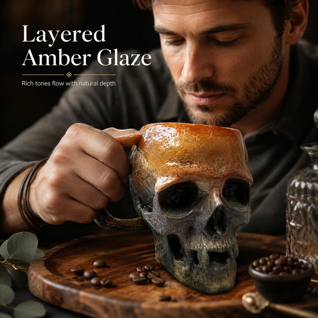 💀Gothic Sunfire Skull Handmade Ceramic Mug
