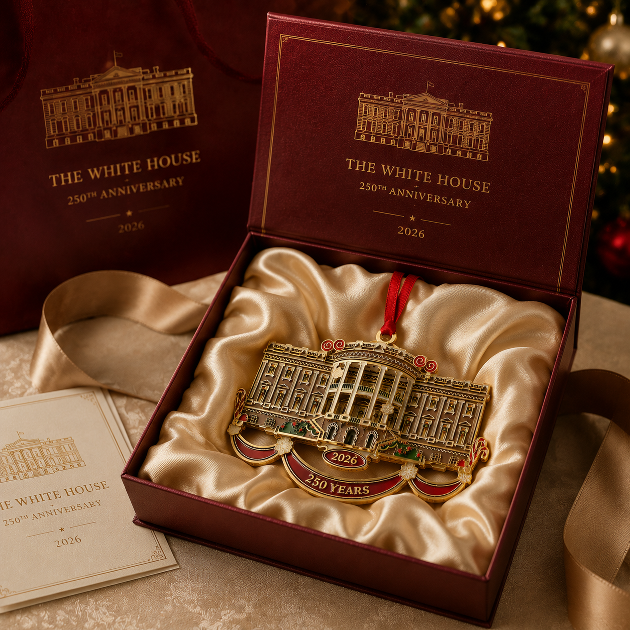 multiple display scenarios for White House anniversary ornament