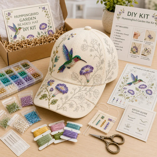 🧢🌸 Premium Hummingbird Garden Beaded Hat DIY Kit | Luxury Flocked Canvas with Scratch-Resistant Non-Fading Pearl Beads DIY Handmade Floral Cap Decor 🌿🪡✨