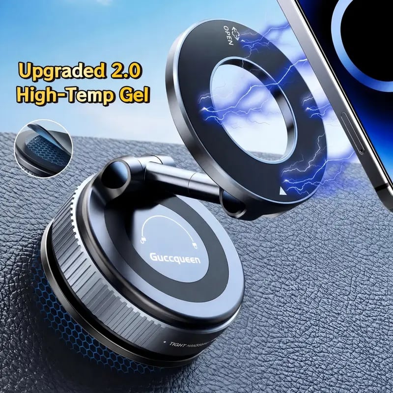 Foldable Magnetic Car Phone Holder – 20 N52 Magnets, Heat-Resistant Suction Base for MagSafe & All Phones