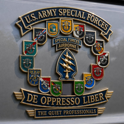 🗡️U.S. Army Special Forces “De Oppresso Liber” Tribute Metal Car Emblem