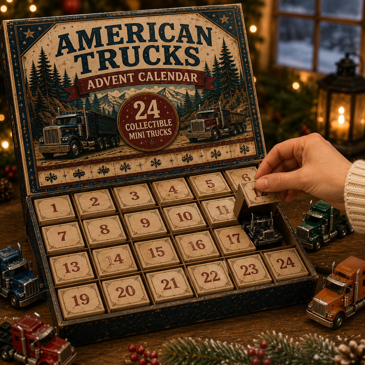 🚚American Trucks Advent Calendar 2026 – 24 Days of Collectible Mini Truck Surprises, Acrylic Charms Blind Box