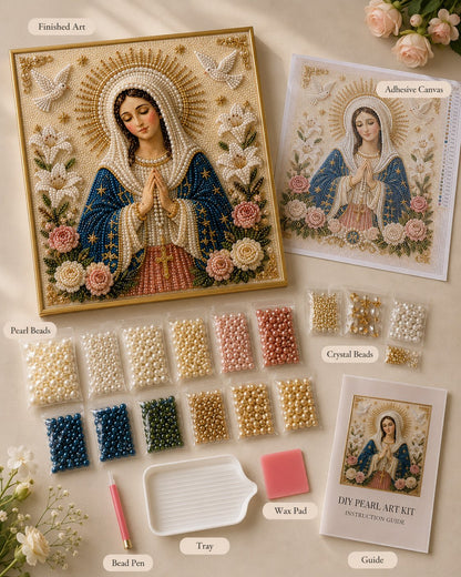 🙏New Arrivals 49% OFF-2026  Divine Pearl Bead Virgin Mary Icon – A Peaceful DIY Faith Art Gift ✨