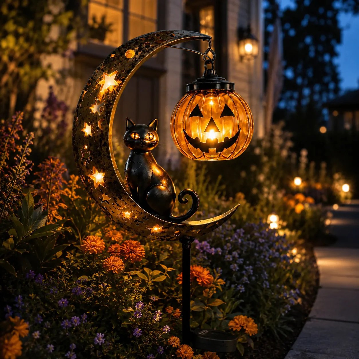 🔥49% OFF TODAY 👻 Solar Halloween Garden Stake Light with Black Cat & Pumpkin
