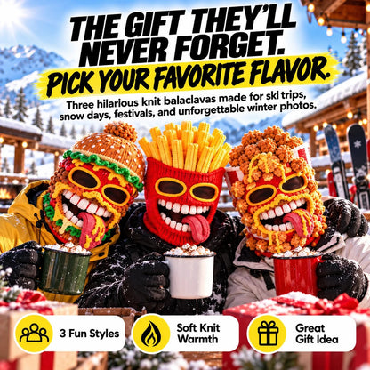 😜🍟Funny Food Knit Balaclava – Warm Full-Face Ski Mask for Winter Adventures