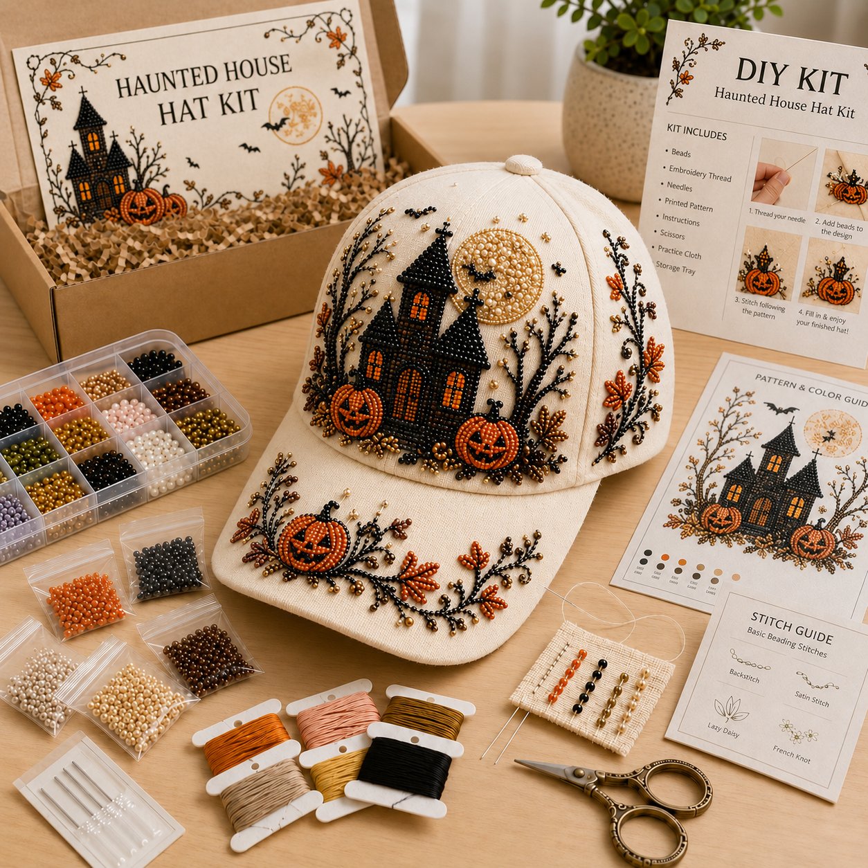 Halloween Beaded Embroidery Hat DIY Kit
