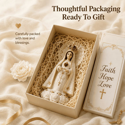 ⏳ Last Day 49% OFF – 🙏 Hand-Crocheted Praying Virgin Mary Hanging Ornament | 35 × 20 cm Handmade Yarn & Fabric Design with Crown, Beads, Crosses & Heart Details 🤍✨