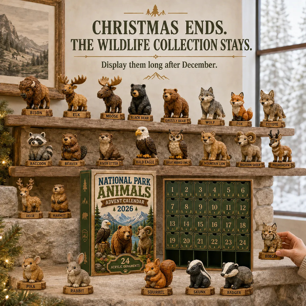 🐾 LAST DAY 49% OFF – 24 Days of National Park Wildlife Advent Calendar | 24 Unique Animal Collectibles Featuring Bison, Bears, Wolves, Eagles & More Wild Discoveries 🎄🏞️