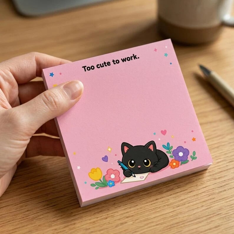 🐾 Sassy Black Cat Sticky Notes (4-Pack) | Funny Sarcastic Memo Pads for Office, School & WFH | 3'x3'