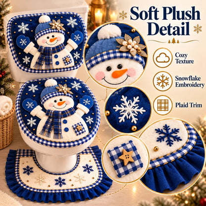 🎉3-Piece Christmas Snowman Toilet Cover Set – Cozy Winter Bathroom Decor