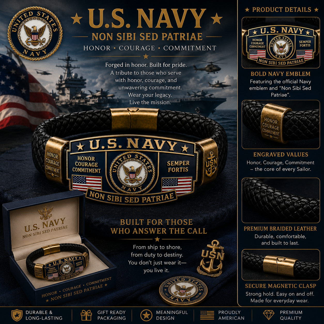 🇺🇸Last Day Promo: 49% OFF ⚓U.S. Navy Non Sibi Sed Patriae Tribute Bracelet