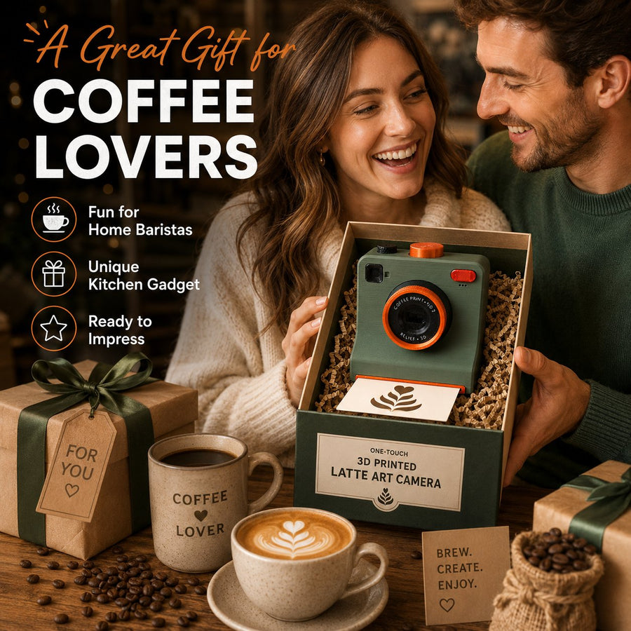 Yellow 3D printed latte art camera