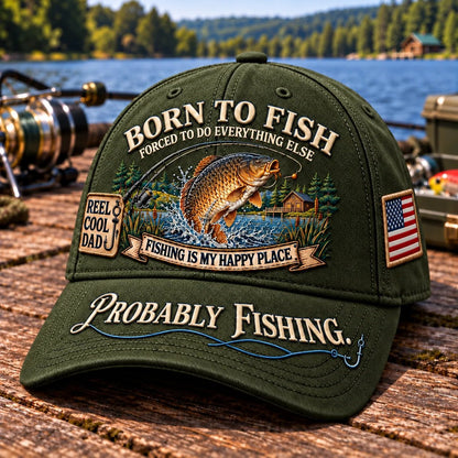 🎣 Born To Fish “Probably Fishing” USA Angler Tribute Cap  | Cotton-Poly Blend • Detailed Embroidery • Adjustable Fit