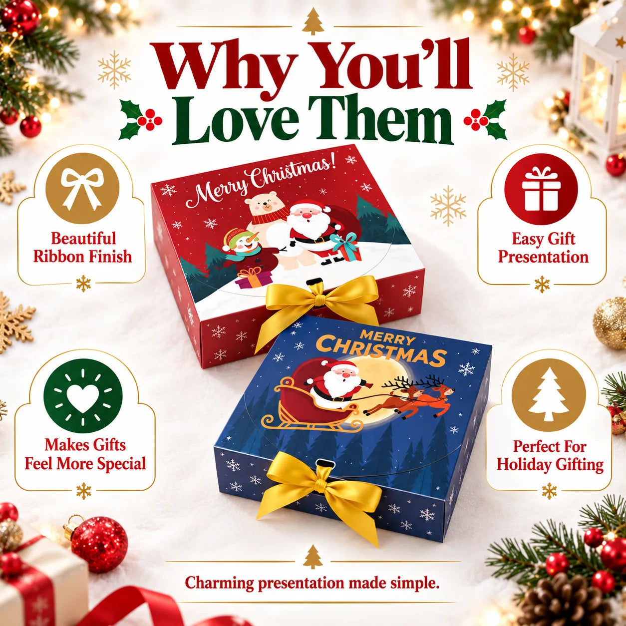 🎄 Christmas Gift Boxes With Ribbon 🎁