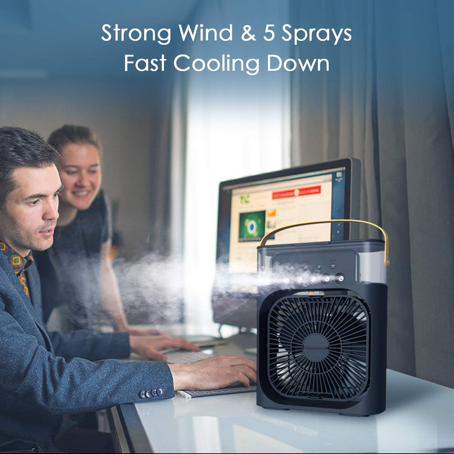 Portable Air Cooler Fan with 5 Spray Misting & 7 Color LED Night Light