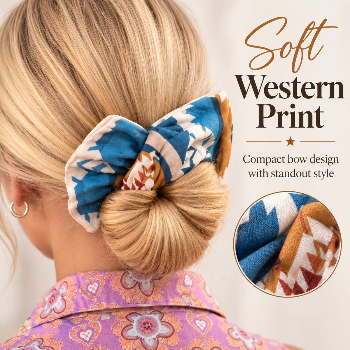 Western Print Low-Bun Hair Bow