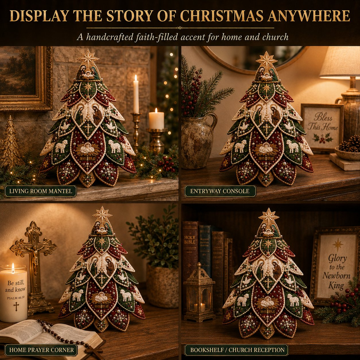⏳ Last Day 49% OFF – ✝️ Beginner-Friendly Tree of Faith 3D Quilted Christmas Tree Sewing Kit | Complete Kit with Coordinated Fabrics, Beads & Step-by-Step Guide Included 💕