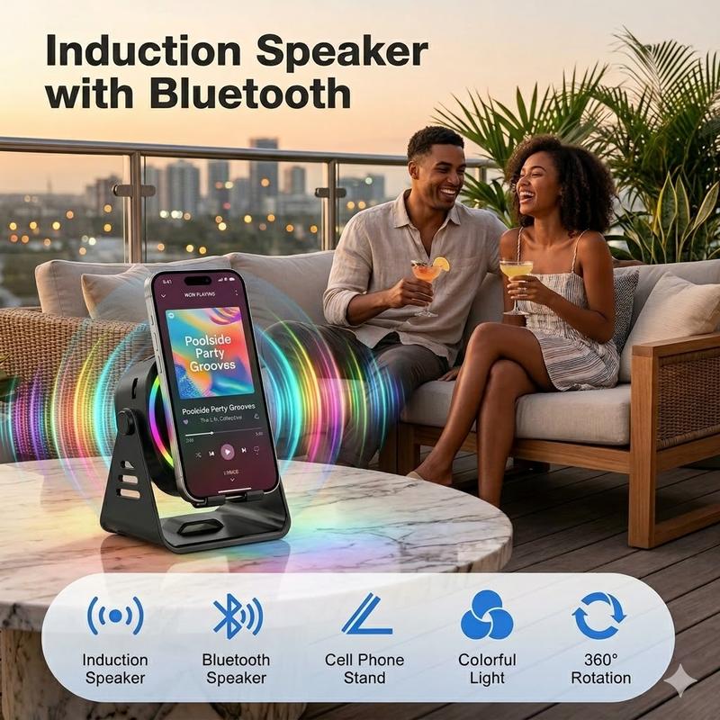 [7-in-1 Upgrade] Wireless Induction Speaker Phone Stand with Remote Control
