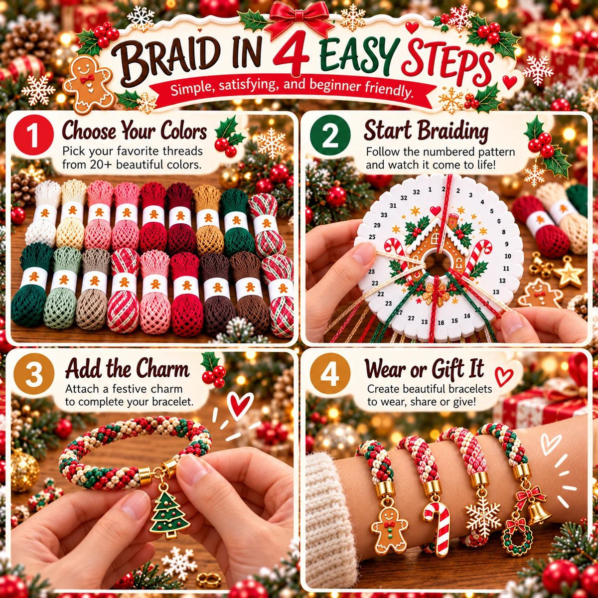 🎄 Christmas Kumihimo Bracelet Making Kit | DIY Braided Friendship Bracelets & Creative Handmade Holiday Gifts 🧶