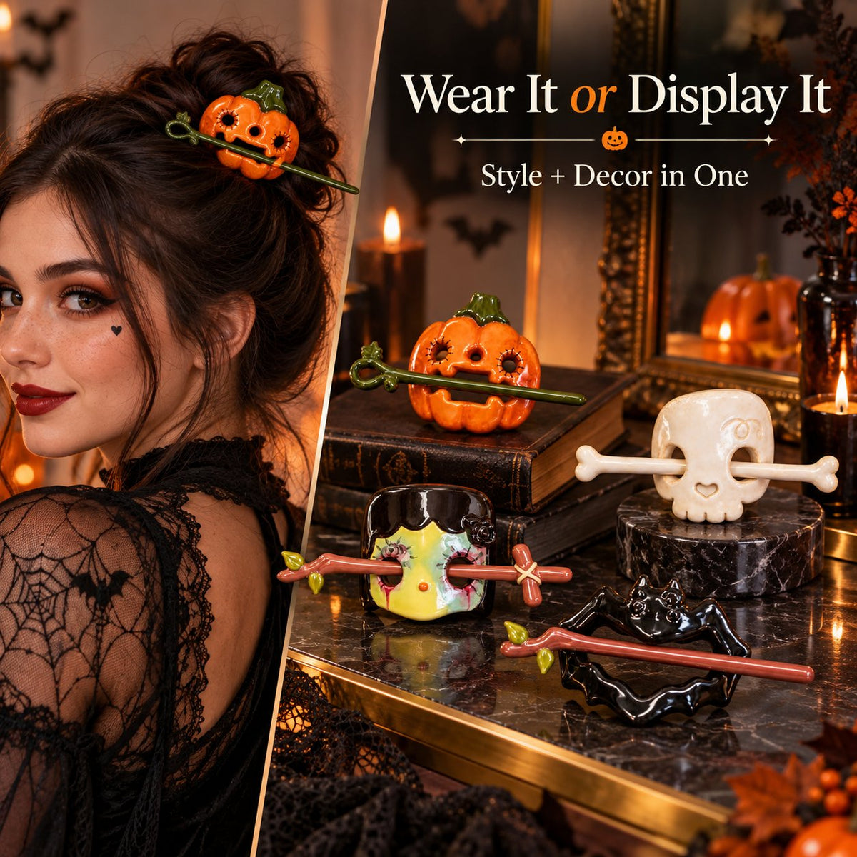 Halloween Ceramic Hair Claw & Pin – 4 Spooky Styles