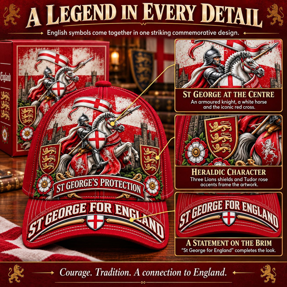 💝49% OFF - ⚔️ “St George’s Protection” – England Heritage Commemorative Cap | Cotton-Poly Blend • Detailed Embroidery • Adjustable Fit 🇦🇺 🏴