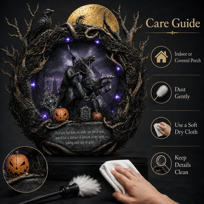 🦇Gothic Handcrafted Headless Horseman Mini Wreath With LED Purple Lights🎃