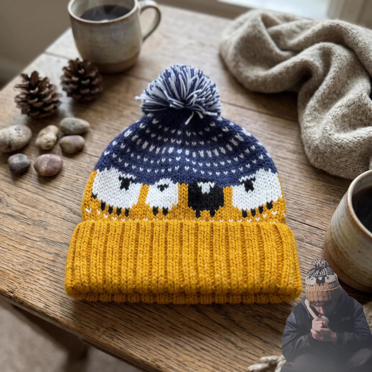 Movie-Inspired Sheep pattern Knit Beanie Hat with Pom Pom