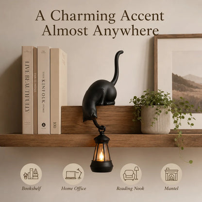 🐈‍⬛🏮 Peekaboo Black Cat Lantern Decor – Cozy LED Shelf Accent for Cat Lovers