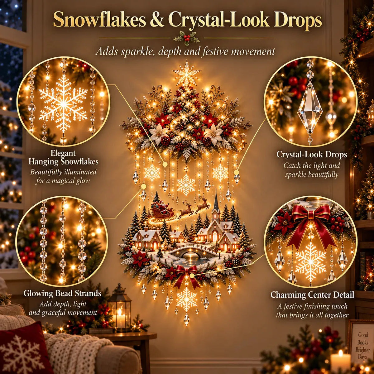 🎄✨ Illuminated Christmas Tree & Village Wall Hanging