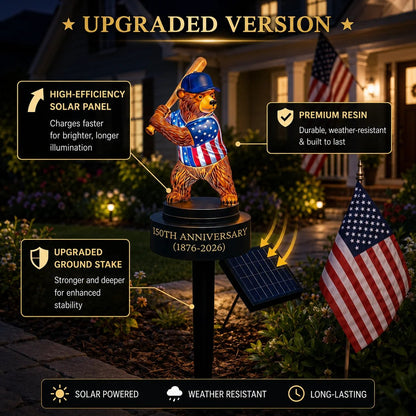 ⚾ 150th Anniversary Baseball Bear Solar Garden Stake Light – Outdoor LED Decor
